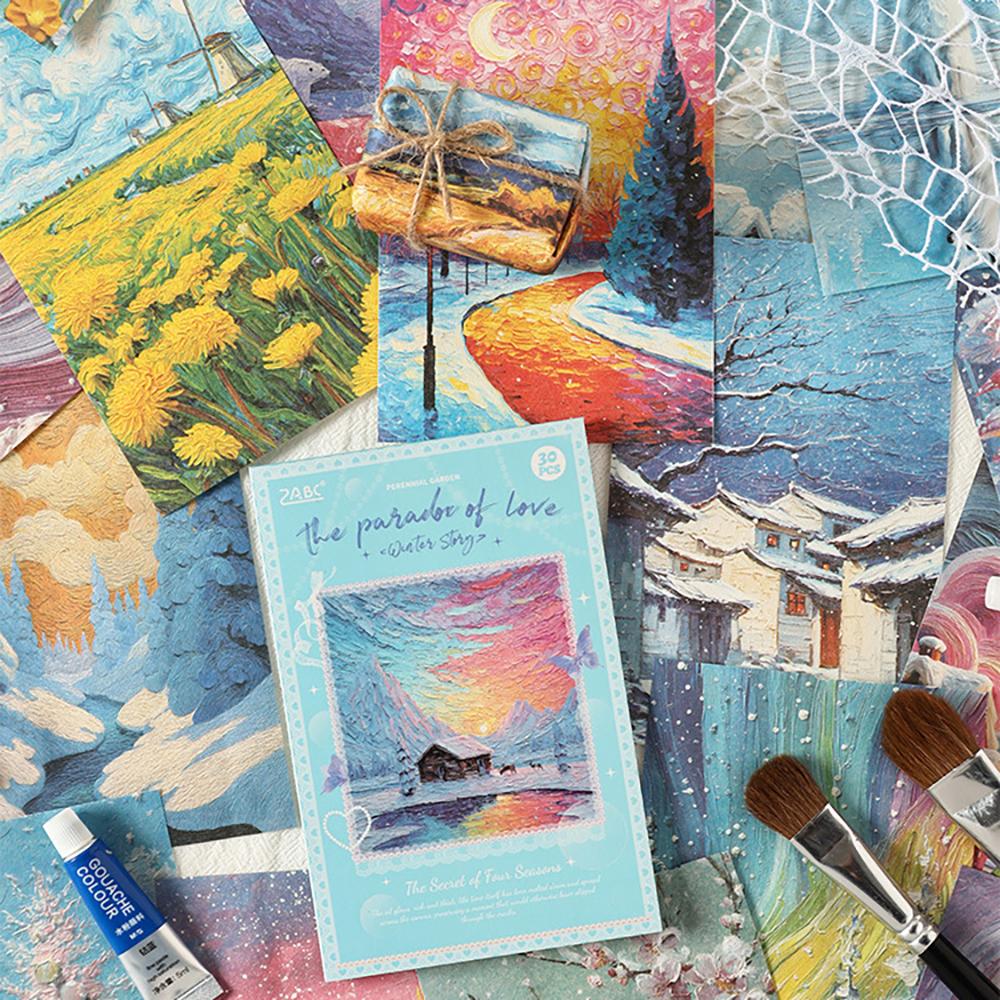 30 sheets of creative brush strokes, flower series material paper, iwatercolor, hand account decoration paper, sticky note paper