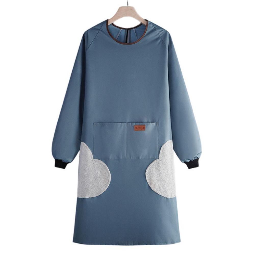Tablier de cuisine fonctionnel de couleur unie à manches longues et poches multiples - Tablier ménager imperméable - Combinaison de pâtisserie - Restaurant