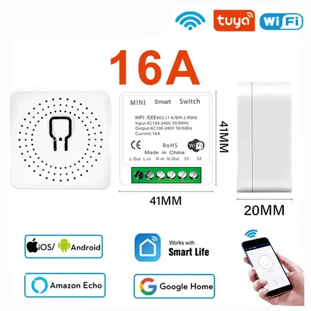 16A Wifi Mini Smart Switch Wireless DIY Light Switches 2 Way Control Breaker Work with HomeKit CozyLife App