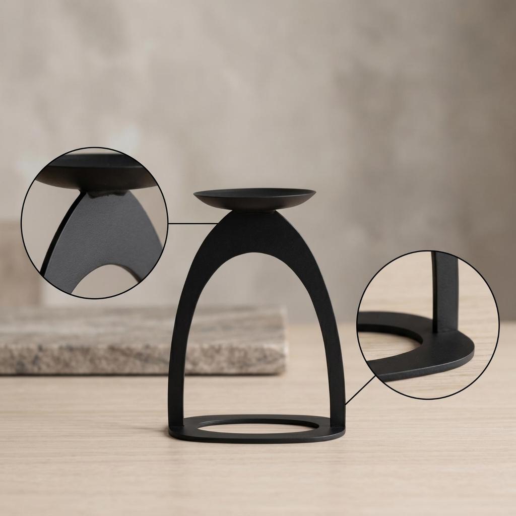 Candle Holder with Arched Frame Matte Black Pillar Sculptural Decor for Living Room,