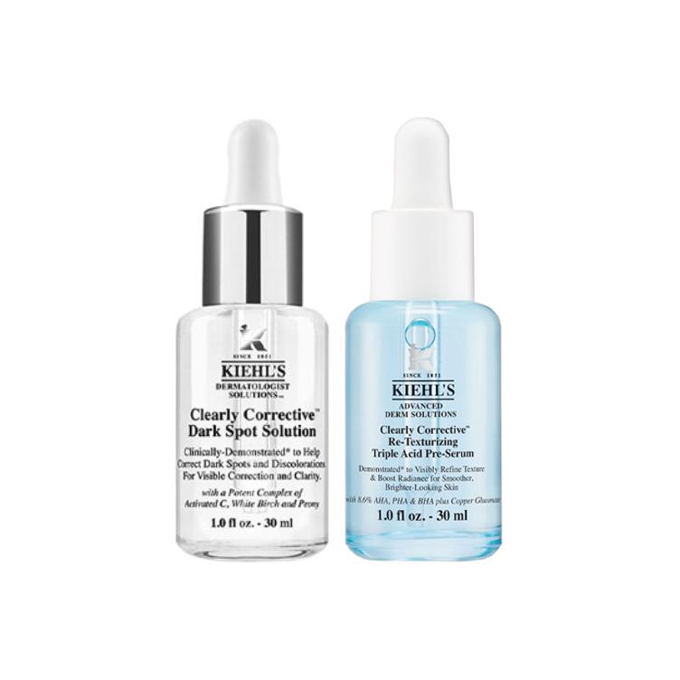 Kiehl s Сыворотка Clearly Corrective для выравнивания тона кожи с темными пятнами с тройной кислотной пилинг-сывороткой для ежедневного обновления текстуры, набор Dark Spot 30ml+Triple Acid Peel 30ml