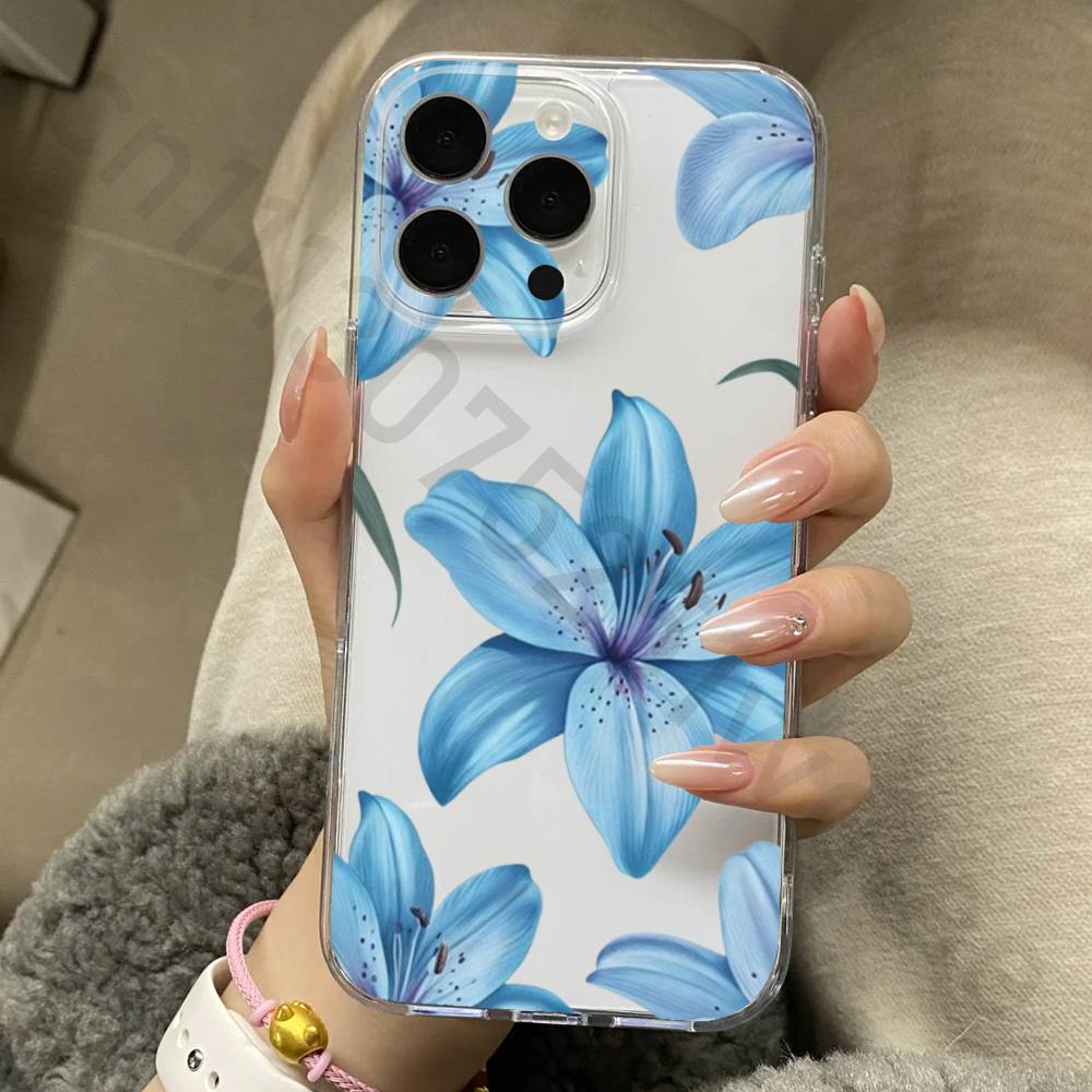 Flower Phone Case for iPhone 17 16 15 14 13 12 11 Pro Max Plus Air Mini 16E ProMax Transparent Case