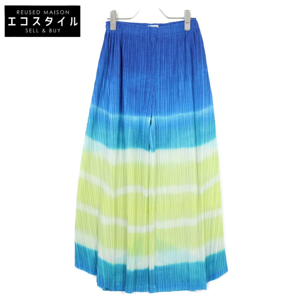 PLEATS PLEASE PP73-JF764 17AW Blue x Yellow All-Over Print Wide Pants Bottoms 3 Blue x yellowUsed