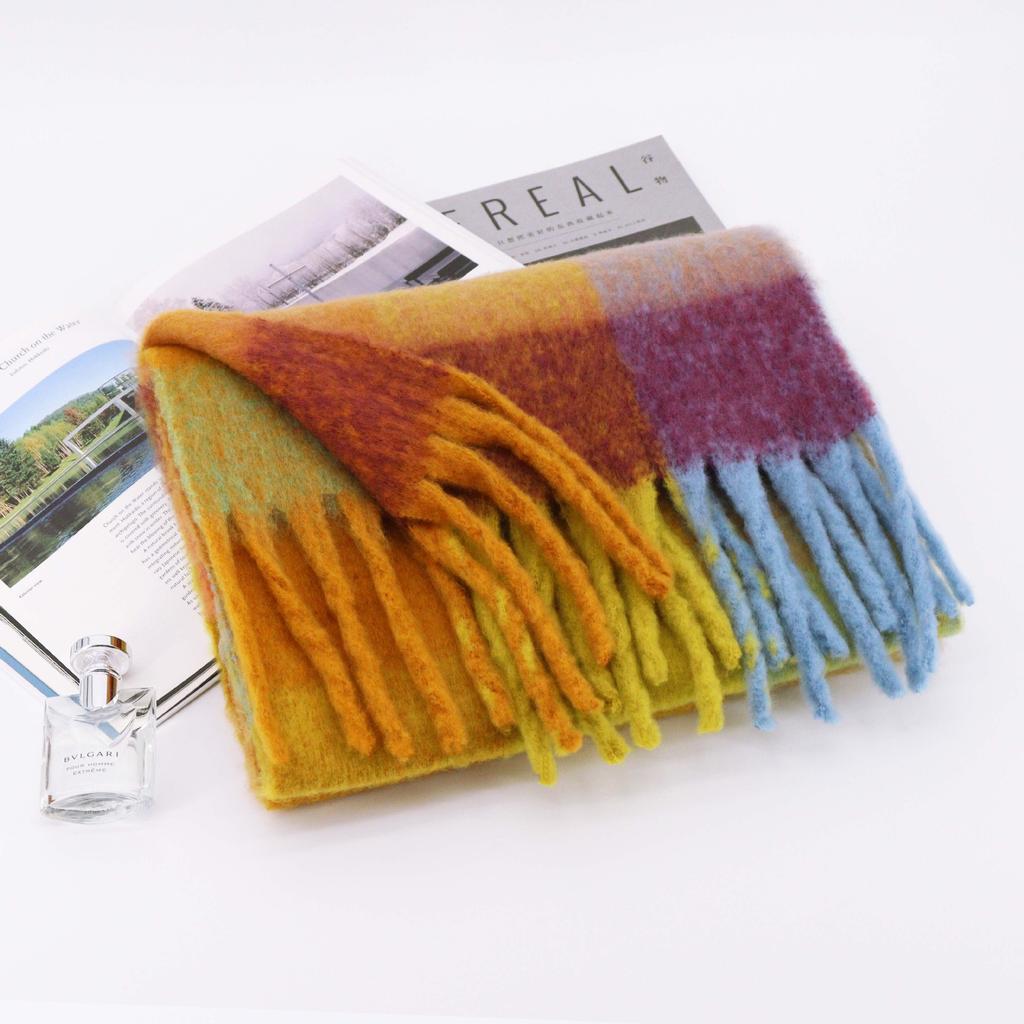 Scarf Women'S Autumn And Winter Premium Color Matching Tassel Mohair Thickened Shawl