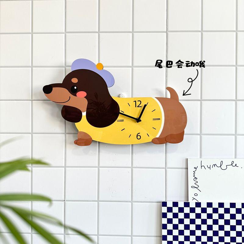 

New Cartoon Puppy Creative Clock, Living Room Quartz Clock, Wall Clock Decoration, Swing Decoration, Wall Painting 18x30cm жёлтый