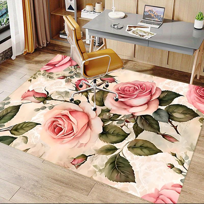 1 ks Růžový květinový koberec Ultra měkký, Silný a savý, Protiskluzová podložka omyvatelná v pračce pro předsíň