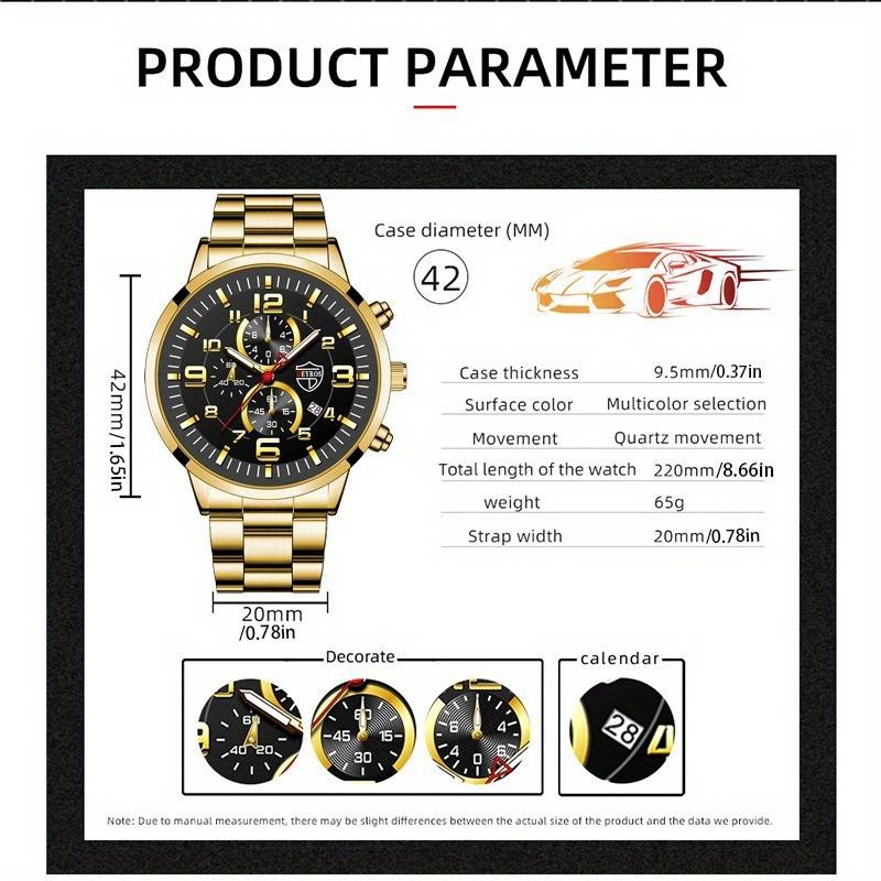 DEYROS Business Golden Men's Watch Casual Men's Calendar Watch Luxury Men's Stainless Steel Strap Quartz Watch