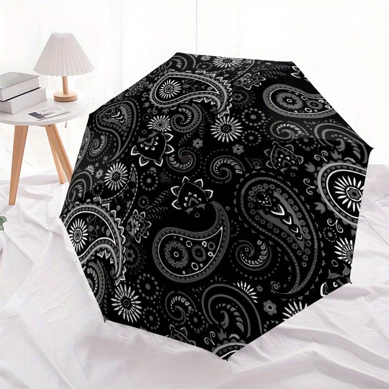 1pc Paisley Cats Auto Open/Close Umbrella with One Touch Button, Compact Folding Canopy, Sturdy 8 Rib Windproof Design   Lightweight  08