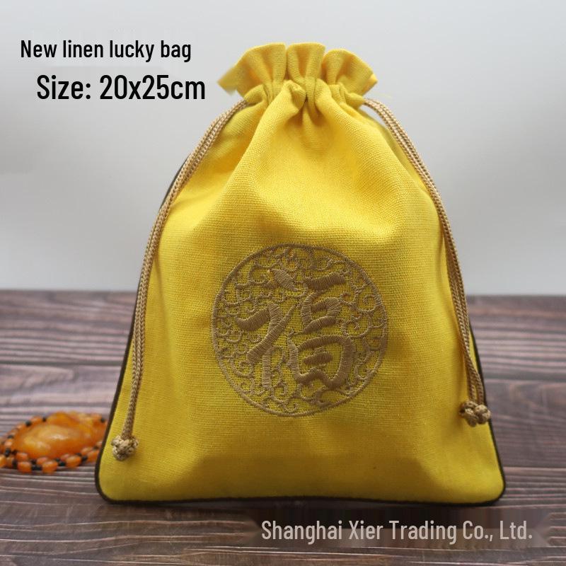 "Extra Large Embroidered Linen Drawstring Bag for Storage and Gifting"