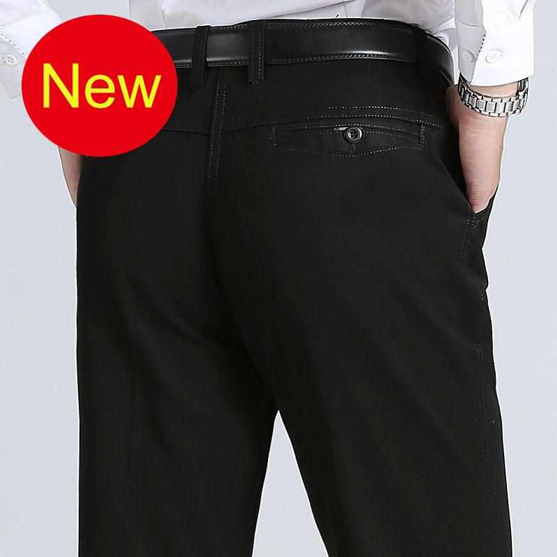 Men’s Breathable Casual Pants Cotton High Waist Lightweight Straight Trousers for Male Comfortable Fit Loose Business Work Dress Pant with Pocket