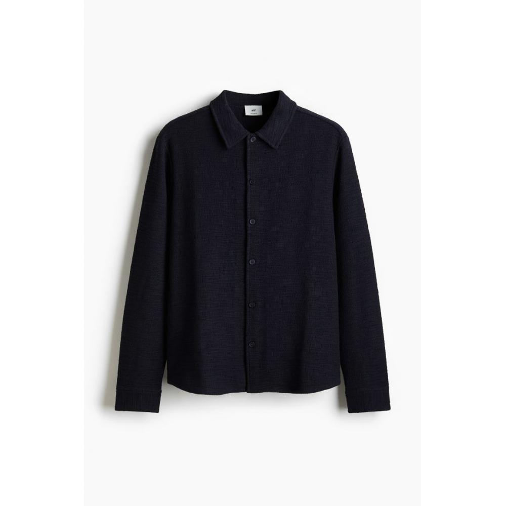 H M Textured sHirt Regular Fit Navy Blue