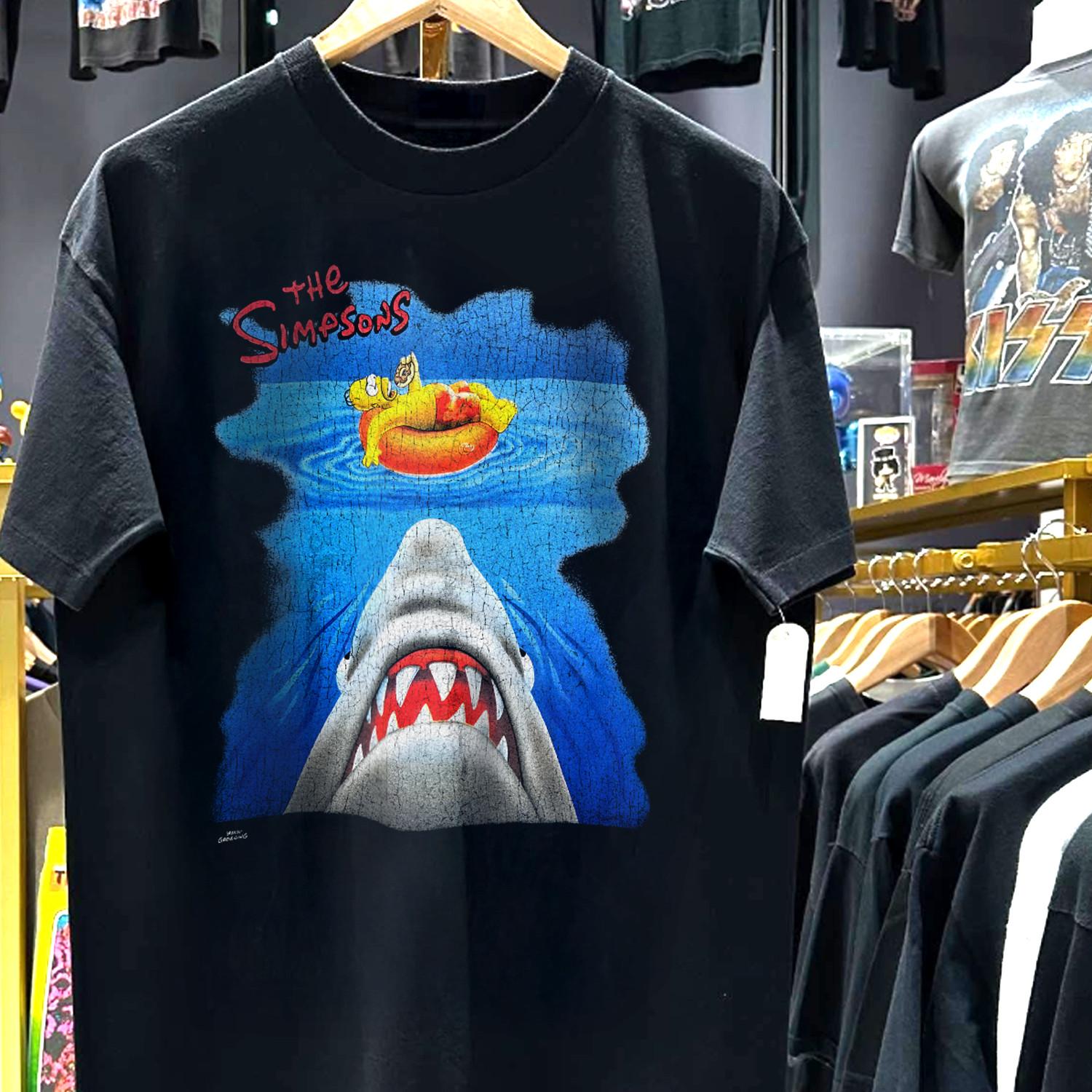 1999 Simpsons Jaws Parody Promo T-Shirt Black XXL 4XL