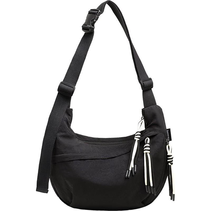 Large Capacity Crossbody Bag Women Soft Fabric Shoulder With Zipper Street Style Crescent Moon Design