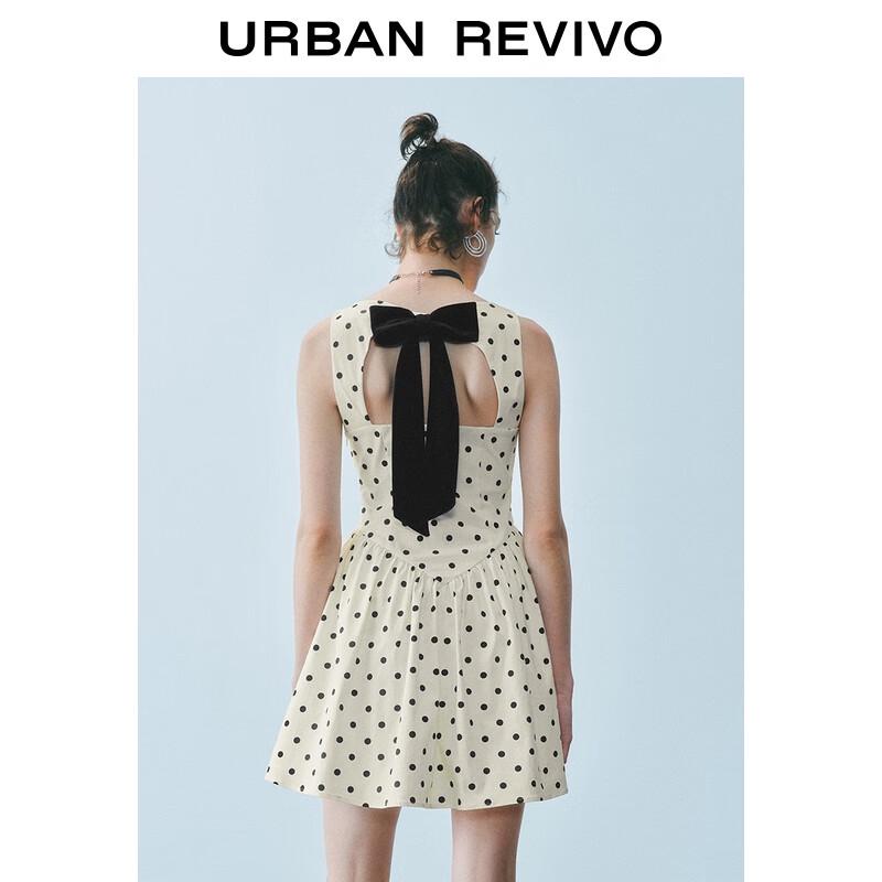 UR Women's 2025 Autumn French Polka Dot Bow Sleeveless A-Line Dress