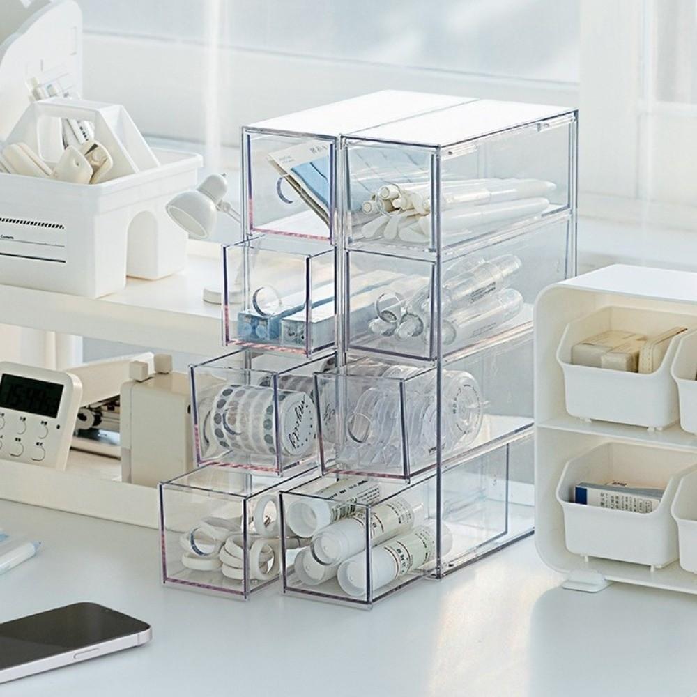 Stackable Stationery Storage Box Clear Pencil Holder Plastic Drawer Organizer  for Glasses Storage