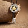 Vintage Metal Star Badge Pendant Cowboy Bolo Tie Western Faux Leather Rope Necktie Jewelry Shirt Collar Chain Necklace