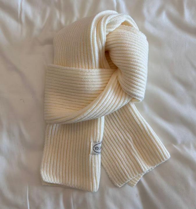 Korean ins simple solid color wool knitted scarf women's winter blue warm couple student neck scarf