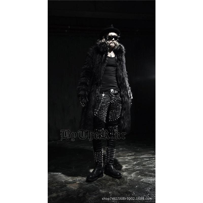 Men Two Tone Faux Fur Long Coat Open Front Fluffy Warm Winter Luxury Plush Overcoat With Pockets