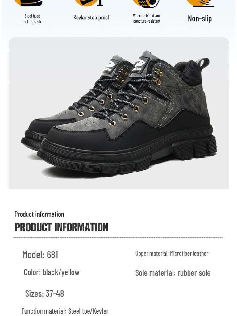 Men's Lightweight High-Top Work Shoes: Wear-Resistant, Comfortable, Bend-Resistant, Anti-Smash, Anti-Puncture.