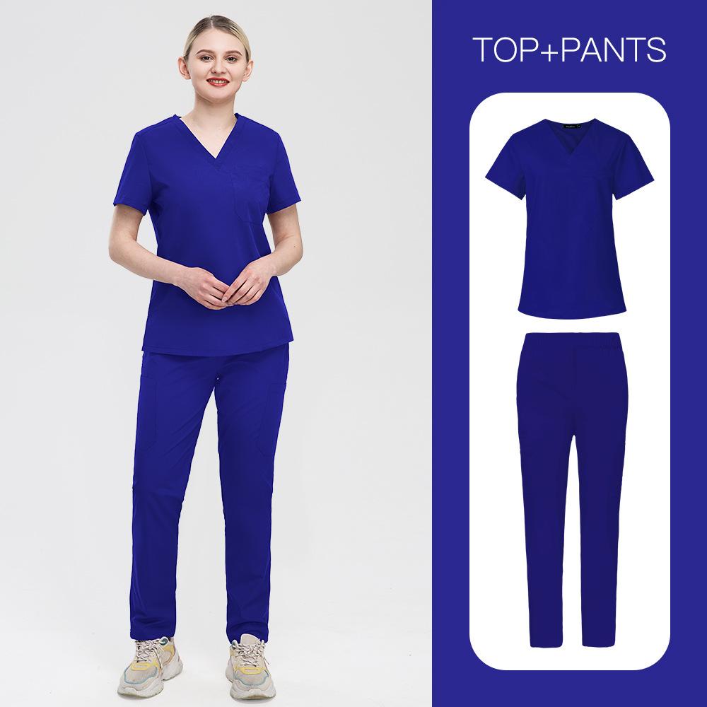 Large Size Men'S And Women'S Straight-Leg Pants Experimental Suit Solid Color V-Neck Short-Sleeved Fashionable And Simple Surgical Suit
