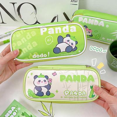 1 חתיכה חמוד קריקטורה פנדה קלמר לילדים סדרת צבע ירוק Kawaii פנדה תיק עיפרון קיבולת גבוהה תיק אחסון מכתבים