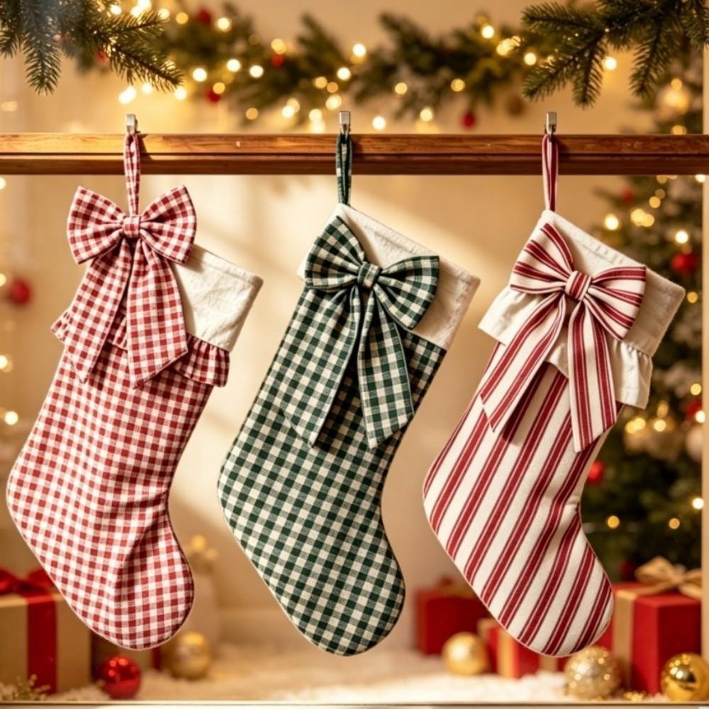 Plaid Hanging Gift Bag Striped Festive Stocking Unique Christmas Stocking Gift Giving