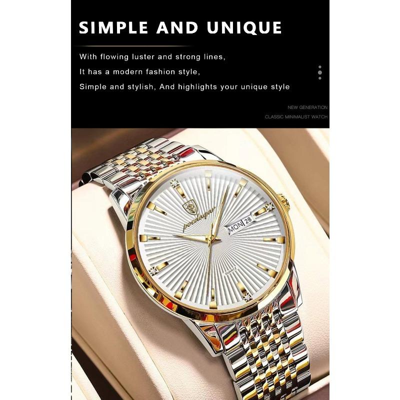 POEDAGAR Fashion Business Men's Watches Waterproof Luminous Date&Week Stainless Steel Watch Quartz Exquisite Male Wristwatch