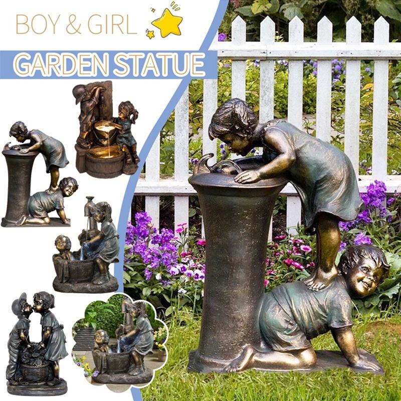 Latest Boy & Girl Sculpture Bath Pressure Water Statue Courtyard Resin Craft Garden Ornaments Garden Decoration Statue