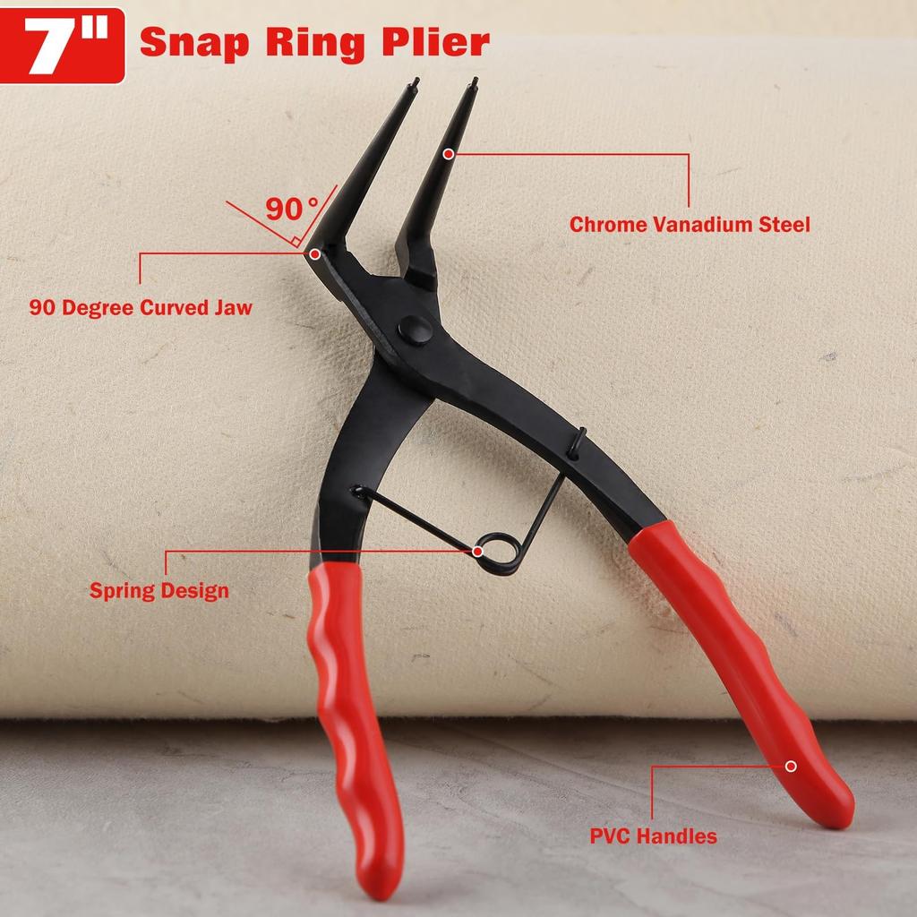 LEONTOOL Long Snap Ring Long 170mm Curved for Brake Caliper Disassembly and Front Fork Car Professional Tool Pliers, 90° Bent, Arm, Long,
