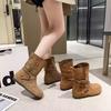 Short boots women's fashion rivets short tube thick-soled belt buckle thin women's boots western inner height increase rad beauty autumn