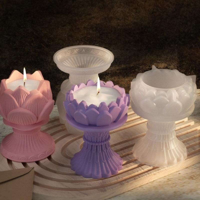 DIY Lotuses Silicone Mold Candle Holder Aromatherapy Gypsum Cement Mould 3D Flower Epoxy Resin Molds Home Decorations