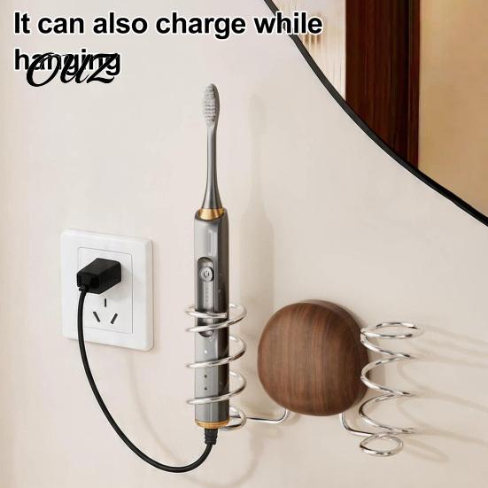 Minimalist Shaver Stand Wall Mounted Toothbrush Holder, Stainless Steel And Wood with Hollow Razor Rack Drainage Design, Suction Cup Storage
