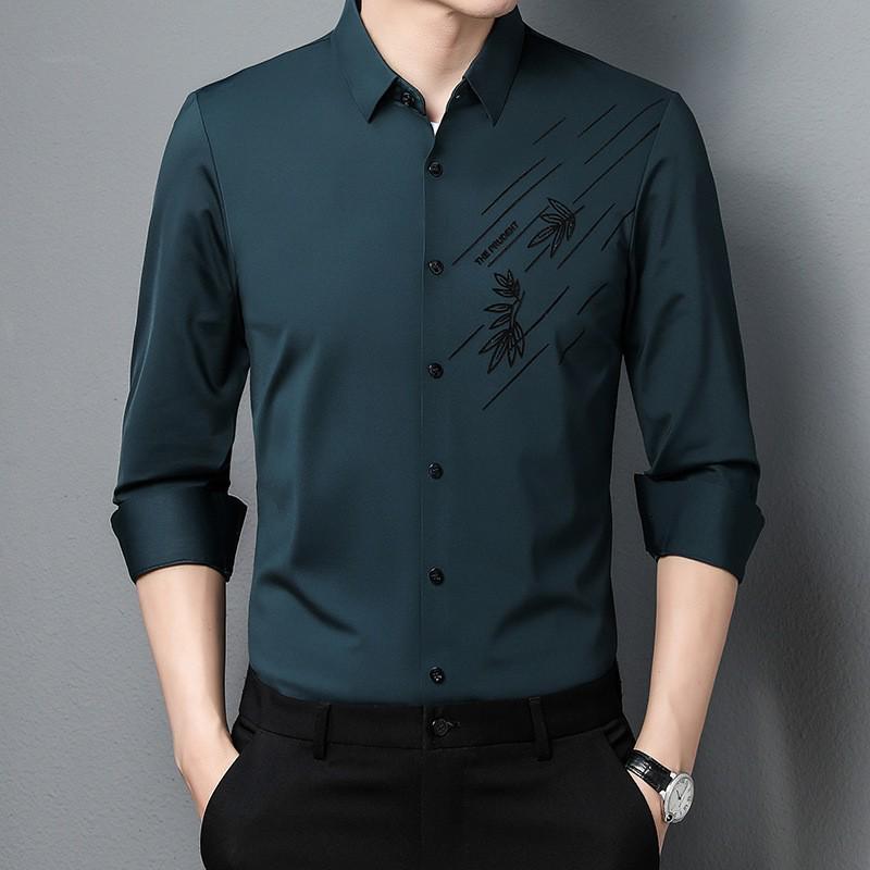 

Men s Iron-Free Long Sleeve Seamless Shirt - Imitation Mulberry Silk, Business Casual XXXL