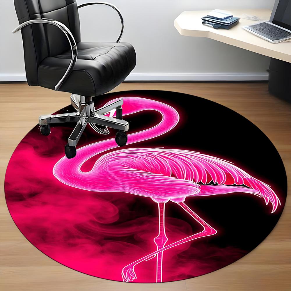 1pcFlamingo Neon Office Round Area Rug, Indoor Mat Suitable ForOffice, Under Office Chairs Bedroom Living Room Home Decor, Room Deco 052