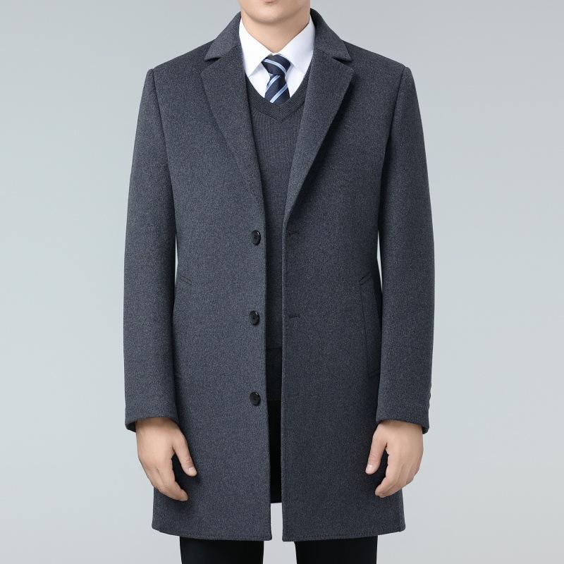 Double-sided cashmere coat men's mid-length winter British style suit collar thickened down lining wool woolen coat