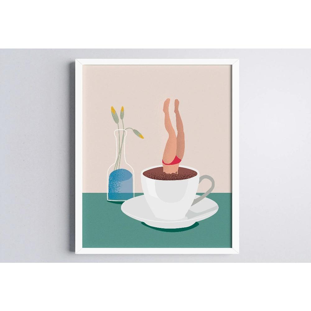 

Modern Abstract Coffee Lover Art Print Funny Swim in Coffee Canvas Painting for Kitchen Living Room Decor Unique Home Decor Gi 21X30CMNo Framed