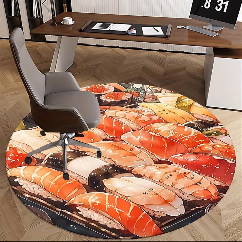 1pc Anime Design Sushi Roll Round Carpet Office Chair Mat, Non Slip Rug for Home Decor, Living Room, Bedroom, Game Room, Gift
