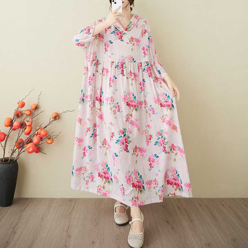 A Niche Yunjin Yarn Cotton Linen Printed Dress