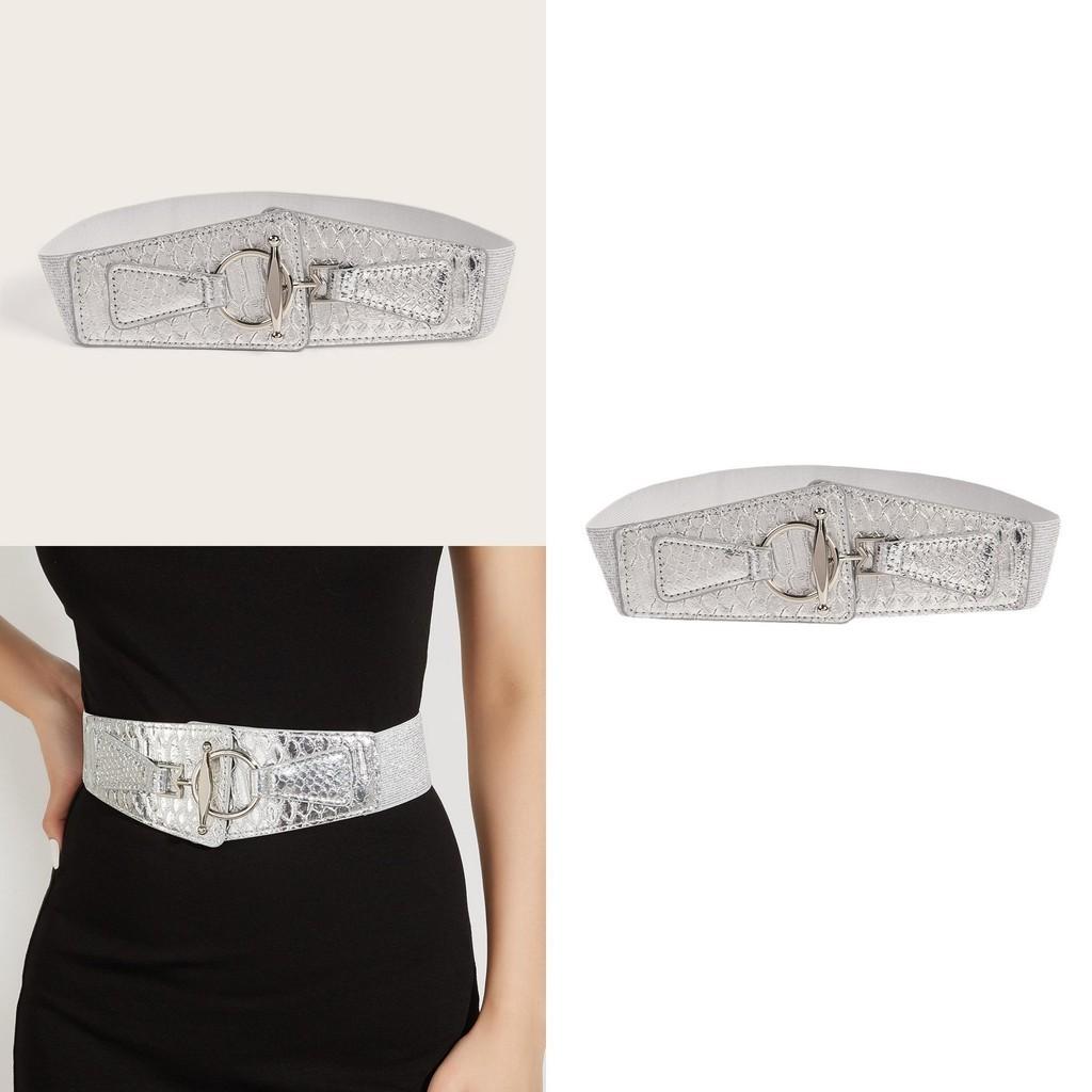 Stylish Faux Leather Waist Belt For Women With Elastic Band Wide Decorative Belt For Dress