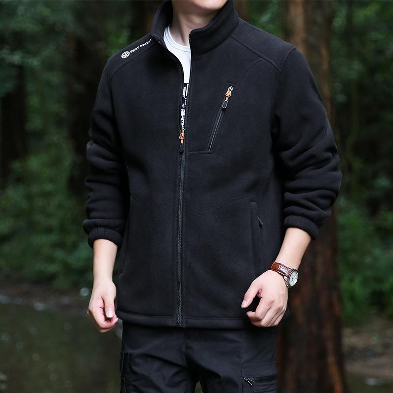 Fuzzy Sherpa Jacket for Men Casual Full Zip Stand Collar Fall Winter Warm Outwear Polar Fleece Jackets Men's Outdoor Hiking Soft Coat With Pockets