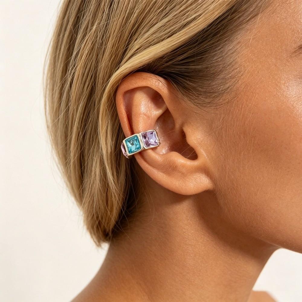 Light Luxury Ear Cuff Colorful Crystal Cartilage Earring New Geometric Ear Clip Party