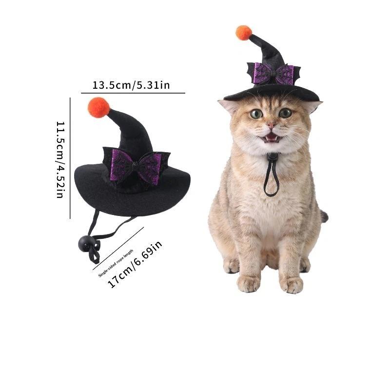 Halloween Witch Hat For Cats Dogs Adjustable Pet Wizard Costume Cap Bow Skull Wizard Hat Cat Dog Costume Headwear Party Decor
