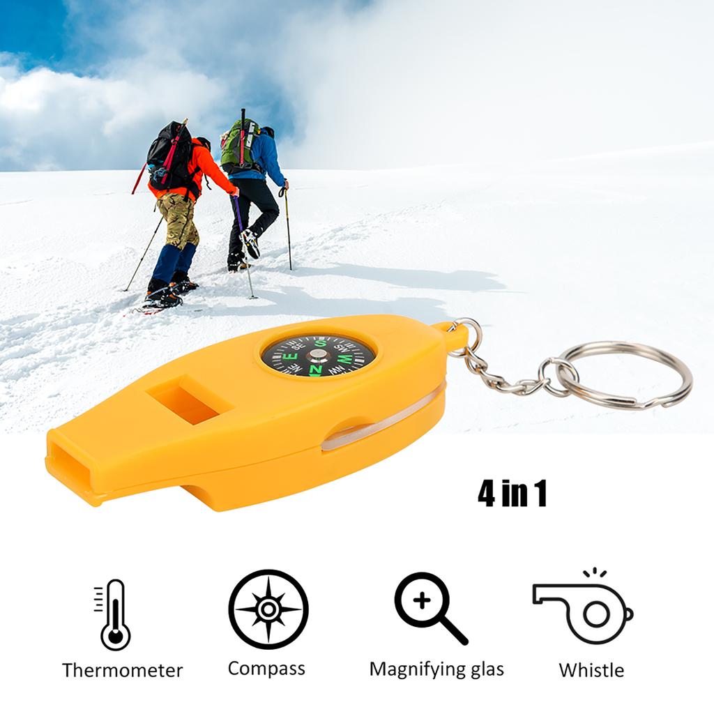 5PCS 4 in 1 Compass Thermometer Magnifier Whistle for Travel Camping Hiking Climbing