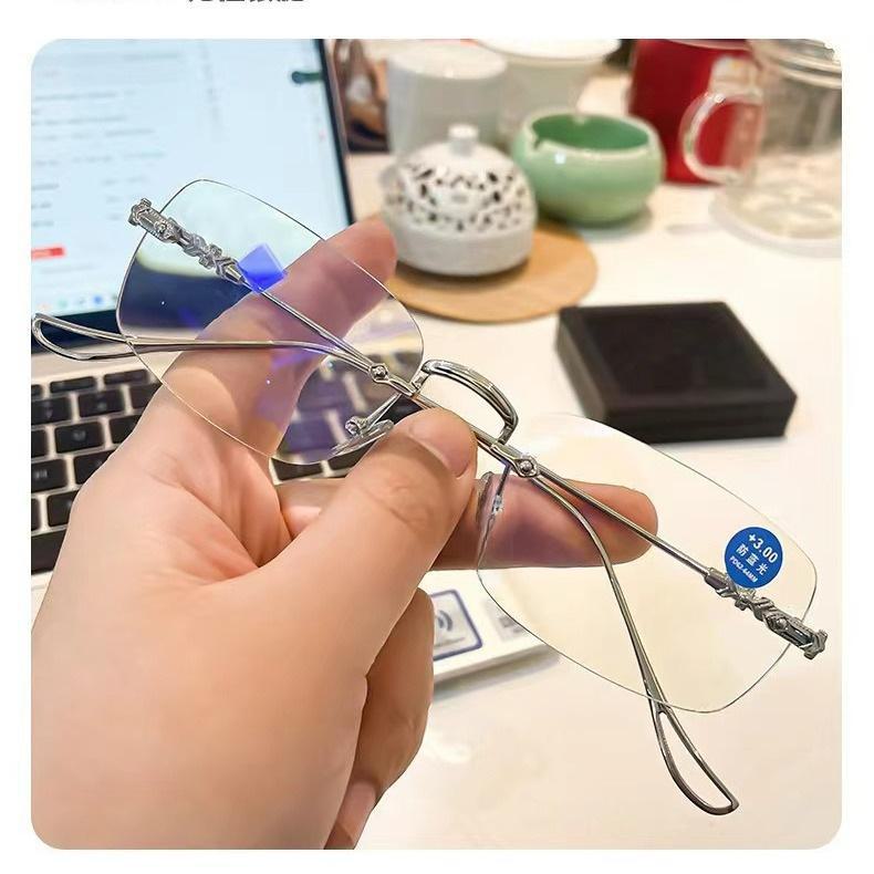 Farbwechselnde randlose Anti-Blaulicht-Retro-Lesebrille für Herren & Damen