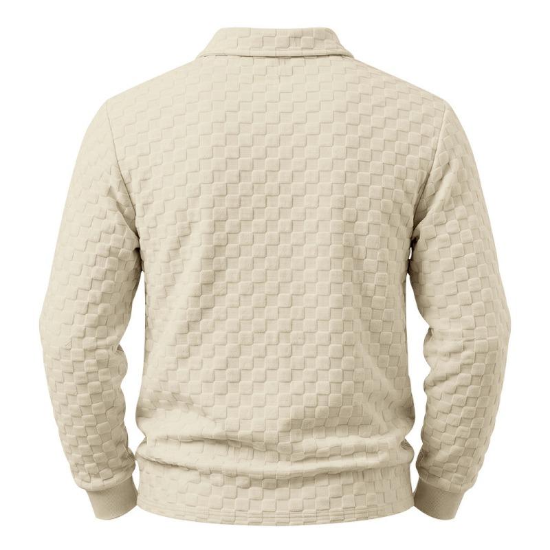 Men S Long Sleeve Polo Sweatshirt Checkered Jacquard Casual Business