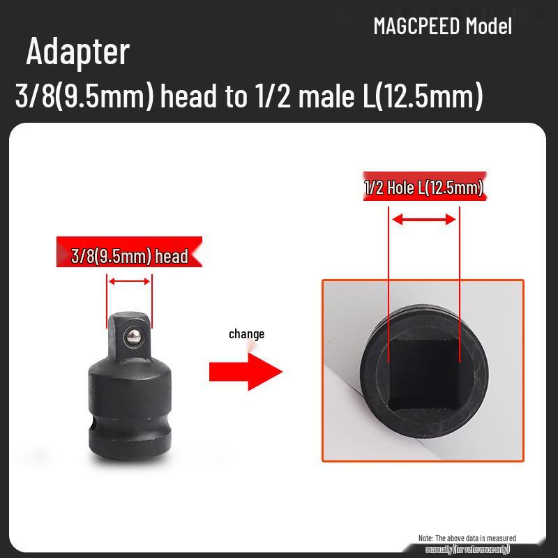 Austauschbarer pneumatischer Schlagschrauber mit Steckkopf und Reduzieradapter, passend für Größen 1/4, 3/8, 1/2 (Klein, Mittel, Groß).