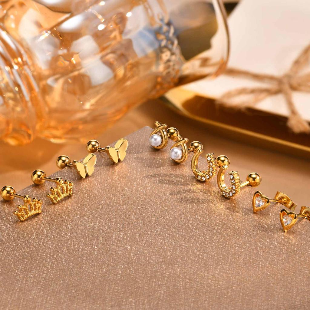 Cute Micro Cubic Zircon Heart Shape Stud Earrings For Women Girls Stainless Steel Butterfly Earring Ear Piercing Jewelry Gift