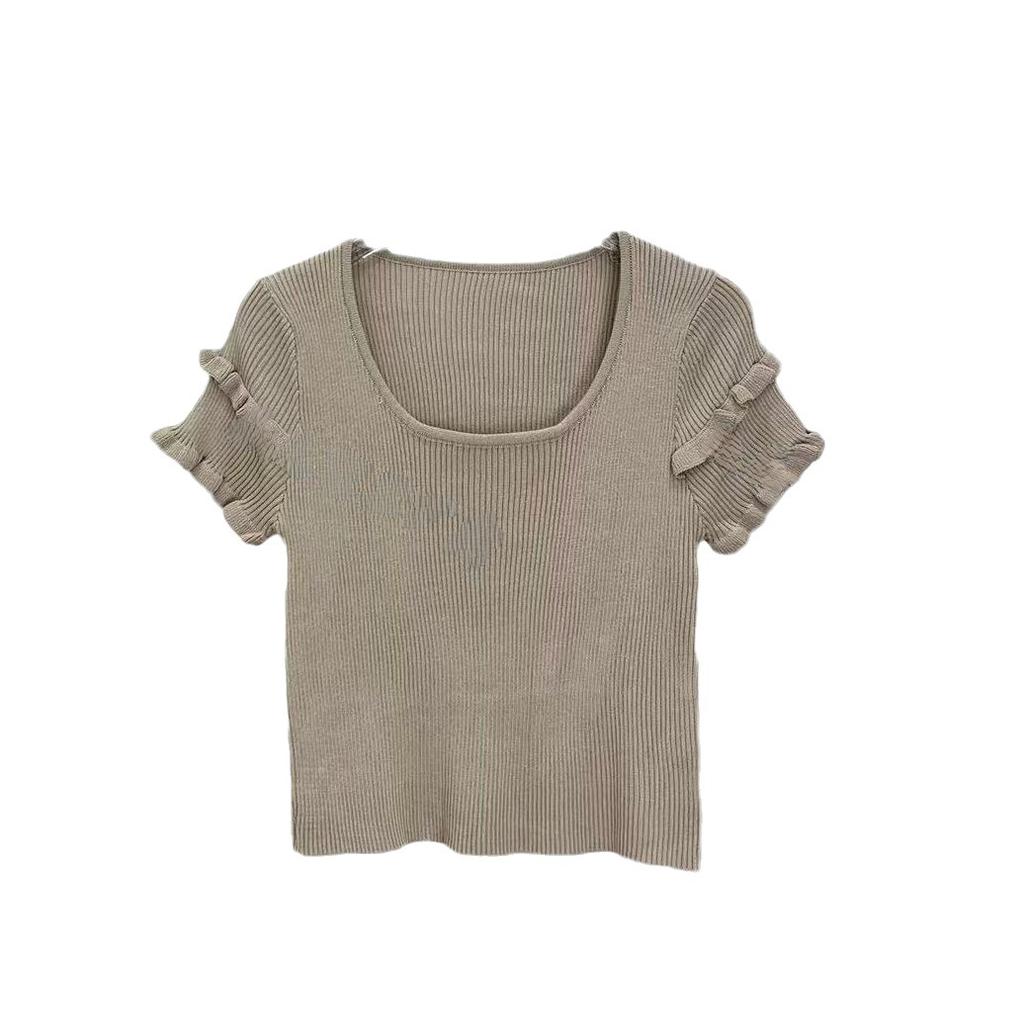 Fashion Summer Gentle Wind Round Neck Pullover Top Design Sense Double Layer Short Sleeve Knit Sweater Women Casual Essential Slim Fit Pullovers Tees