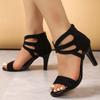 Fashion 2025 Summer Sexy Peep Toe Elastic Band Women High Heels Sandals New Back Zipper Cover Heeled Gladiator Shoe Pump Black