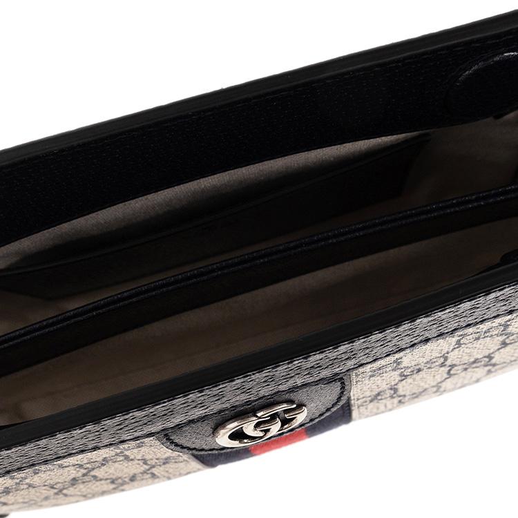 GUCCI Canvas With Leather Envelope Bag, Clutch, Crossbody Bag, Shoulder Bag Womens White Blue